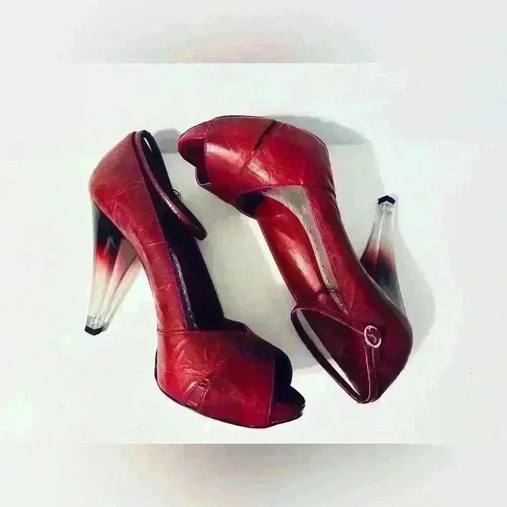 BCBGirls Ruby Red Rugged Patent Leather with Ombré Heels. Women’s Size 10